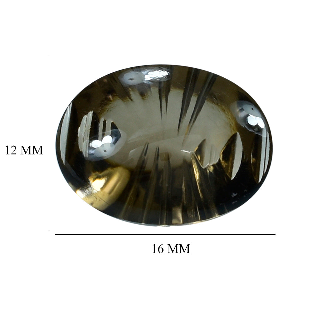 SMOKY QUARTZ BUFFTOP LAZER CONCAVE BACK OVAL (DES#101) (MEDIUM) 16X12MM 8.55 Cts.