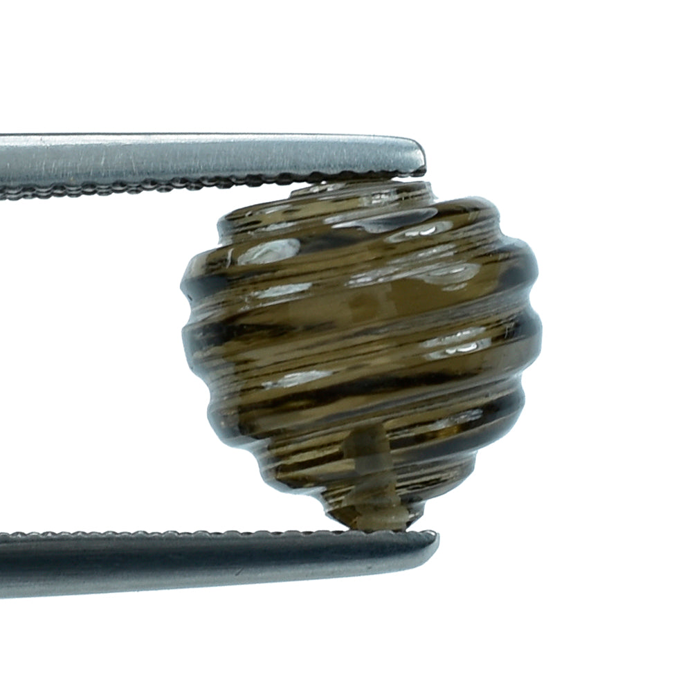 SMOKY QUARTZ CUT BEYBLADES (DES#32) (HALF DRILL) (DARK) 10MM 6.65 Cts.