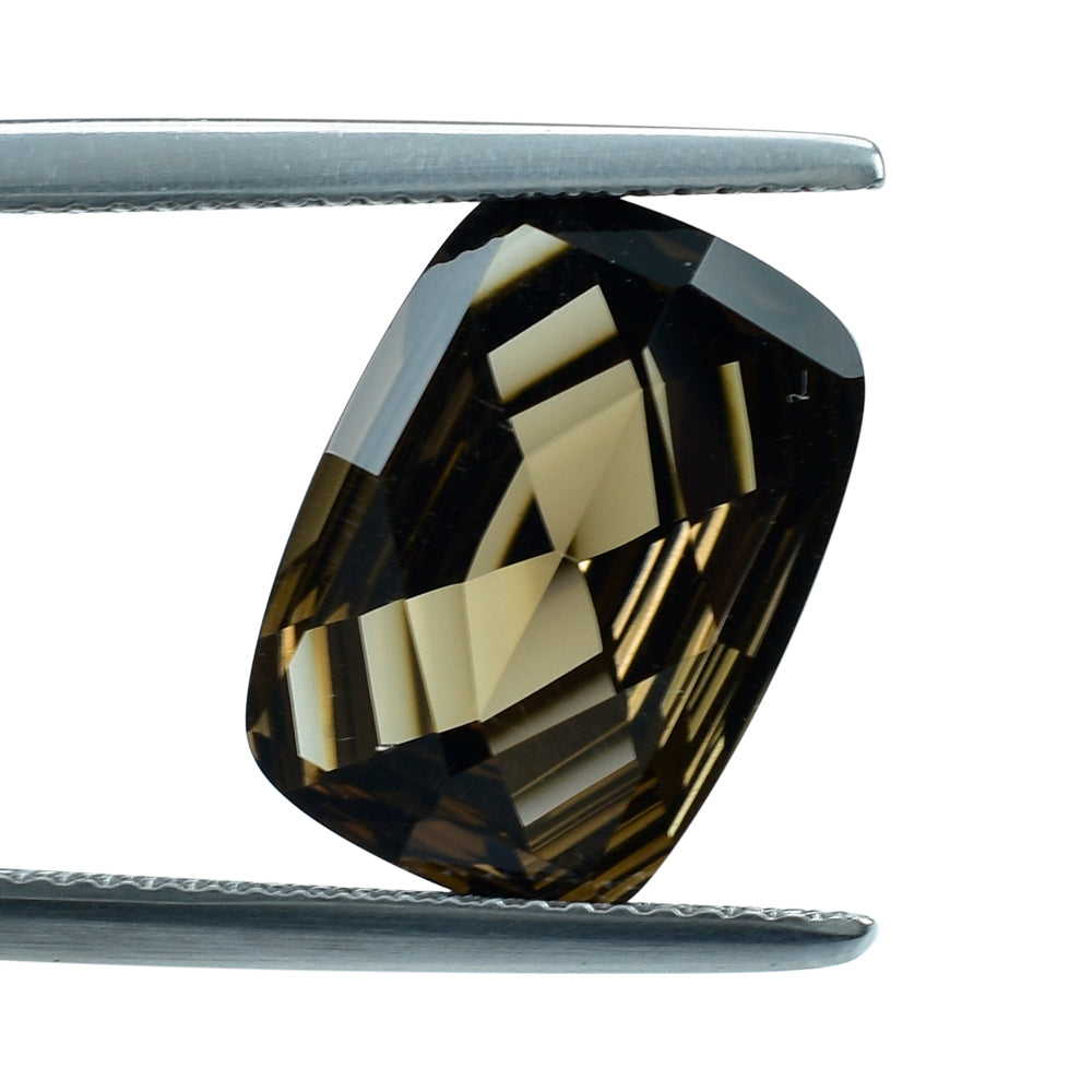 SMOKY QUARTZ CONCAVE CUT CUSHION (DES#6) (DARK) 14X10MM 5.78 Cts.