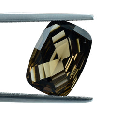SMOKY QUARTZ CONCAVE CUT CUSHION (DES#6) (DARK) 14X10MM 5.78 Cts.
