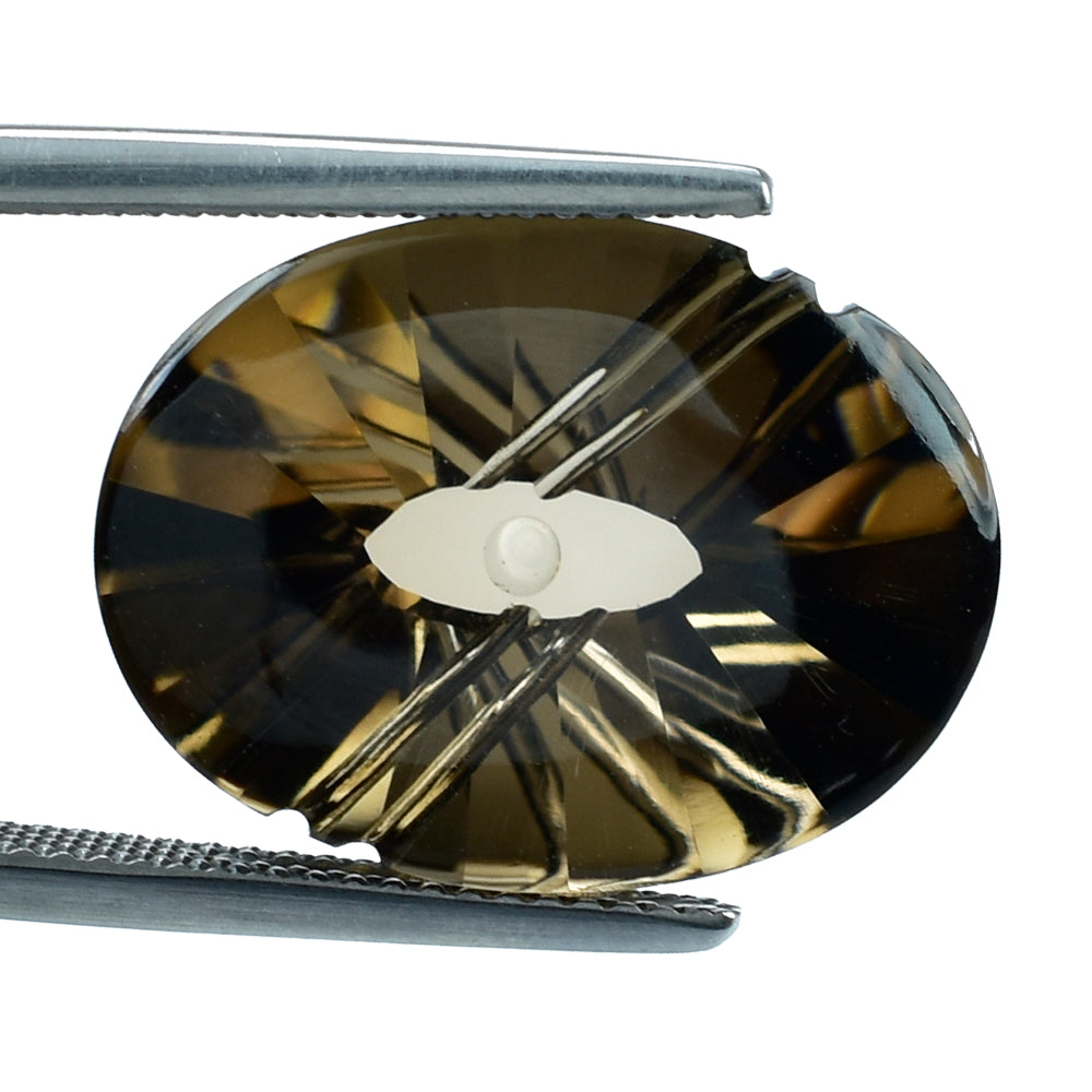 SMOKY QUARTZ FLAT BUFFTOP EVIL EYE OVAL (DES#112) (MEDIUM) 20X15MM 15.80 Cts.