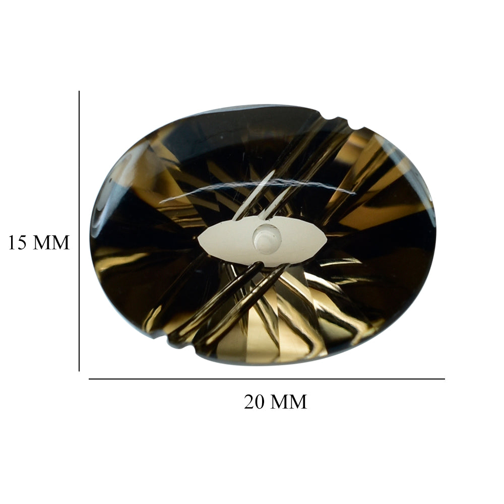 SMOKY QUARTZ FLAT BUFFTOP EVIL EYE OVAL (DES#112) (MEDIUM) 20X15MM 15.80 Cts.
