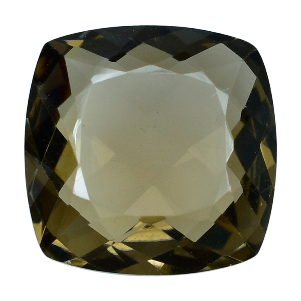 SMOKY QUARTZ ANTIC CUSHION ONE SIDE TABLE CUT & ONE SIDE CHECKER CUT (DES#24) (LITE) 12MM 6.40 Cts.
