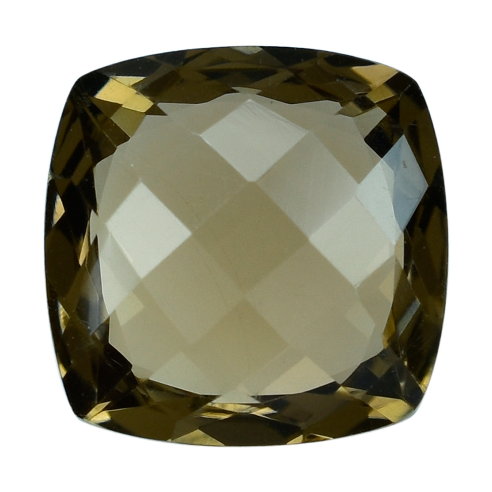 SMOKY QUARTZ ANTIC CUSHION ONE SIDE TABLE CUT & ONE SIDE CHECKER CUT (DES#24) (LITE) 12MM 6.40 Cts.