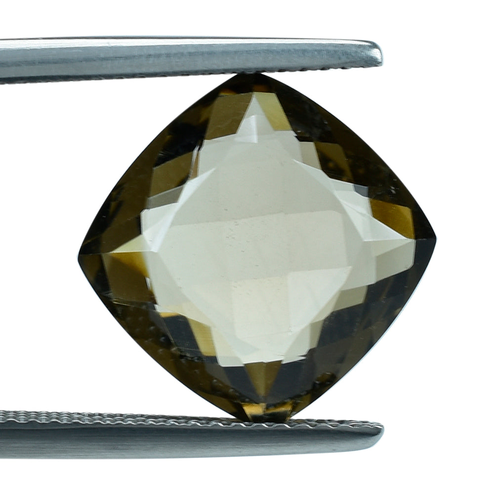 SMOKY QUARTZ ANTIC CUSHION ONE SIDE TABLE CUT & ONE SIDE CHECKER CUT (DES#24) (LITE) 12MM 6.40 Cts.