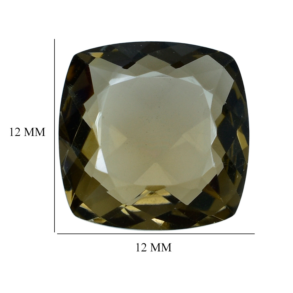 SMOKY QUARTZ ANTIC CUSHION ONE SIDE TABLE CUT & ONE SIDE CHECKER CUT (DES#24) (LITE) 12MM 6.40 Cts.