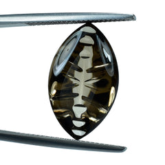 SMOKY QUARTZ BUFFTOP CROSS CONCAVE BACK MARQUISE (DES#102) (MEDIUM) 20X12MM 9.84 Cts.