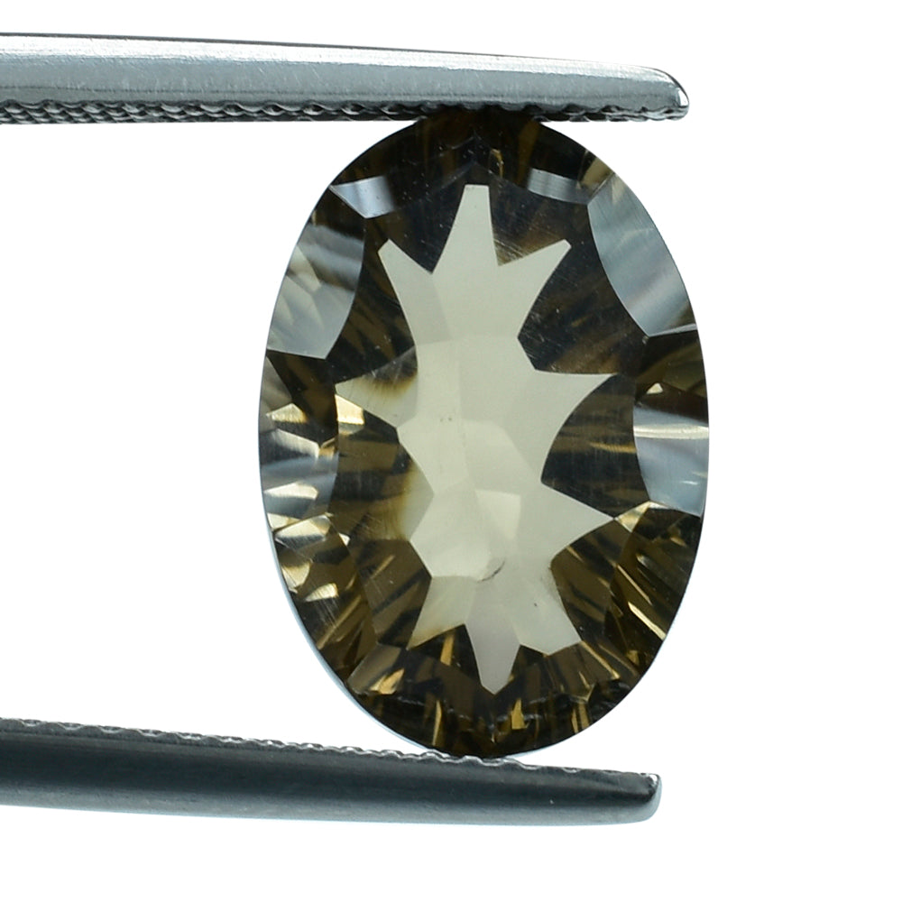 SMOKY QUARTZ CONCAVE SPLENDOR CUT OVAL (DES#74) (MEDIUM) 14X10MM 5.44 Cts.