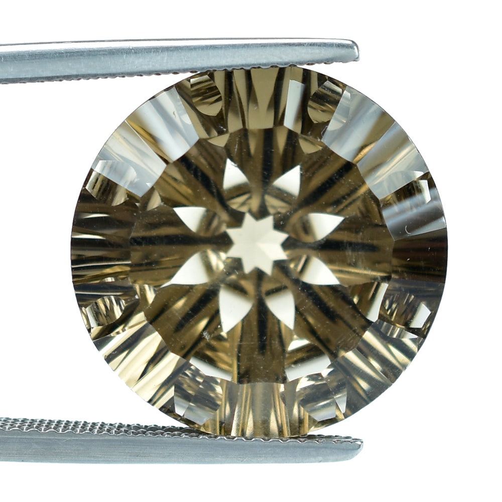 SMOKY QUARTZ CONCAVE SPLENDOR CUT ROUND (DES#75) (MEDIUM) 18MM 17.78 Cts.