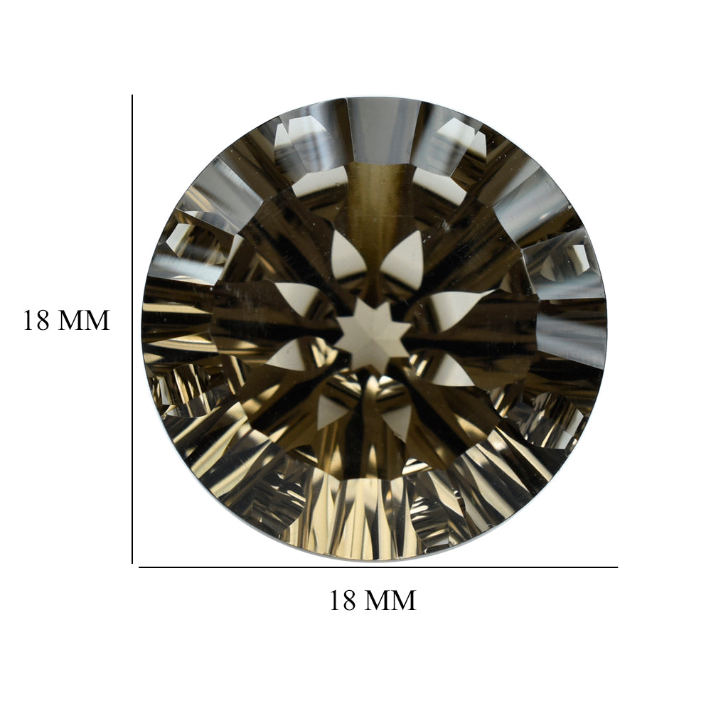 SMOKY QUARTZ CONCAVE SPLENDOR CUT ROUND (DES#75) (MEDIUM) 18MM 17.78 Cts.