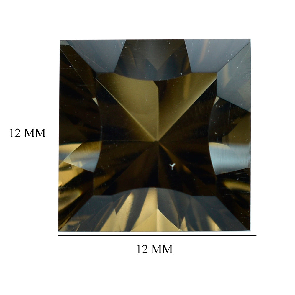 SMOKY QUARTZ CONCAVE CUT SQUARE (DES#48) (MEDIUM) 12MM 8.05 Cts.