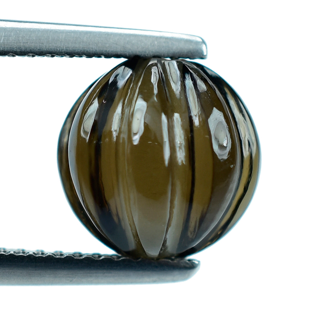 SMOKY QUARTZ MELON CARVED BALLS (DES#69) (FULL DRILL) (DARK) 9MM 4.30 Cts.