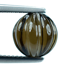SMOKY QUARTZ MELON CARVED BALLS (DES#69) (FULL DRILL) (DARK) 9MM 4.30 Cts.