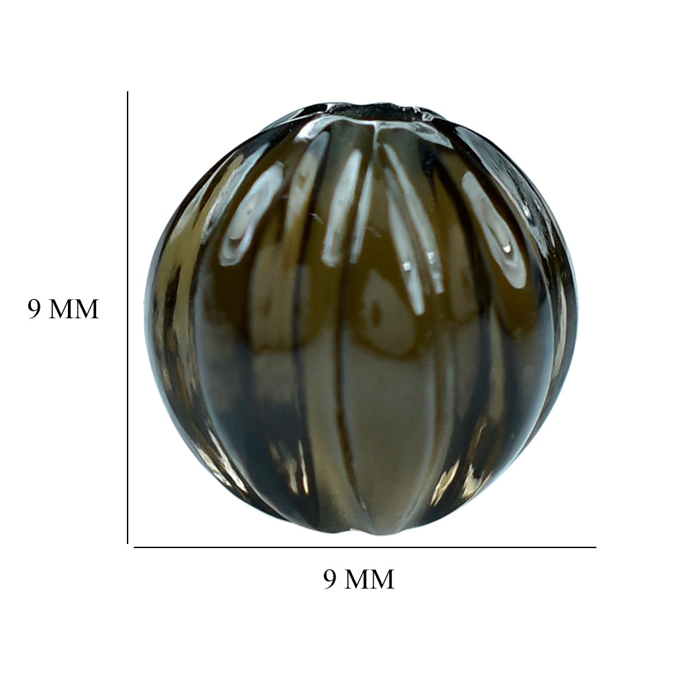 SMOKY QUARTZ MELON CARVED BALLS (DES#69) (FULL DRILL) (DARK) 9MM 4.30 Cts.