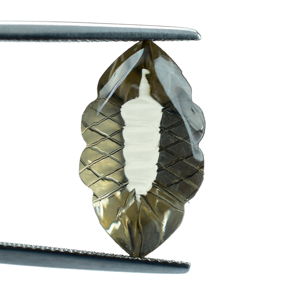 SMOKY QUARTZ BUFFTOP FISH CARVED BACK MARQUISE (DES#111) (LITE) 20X11.50MM 9.60 Cts.