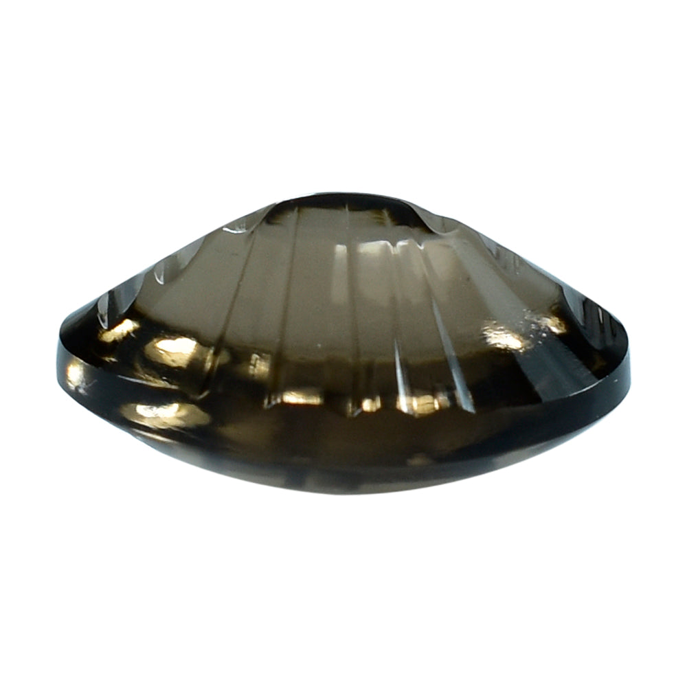 SMOKY QUARTZ BUFFTOP LAZER CONCAVE BACK OVAL (DES#101) (DARK) 16X12MM 9.81 Cts.