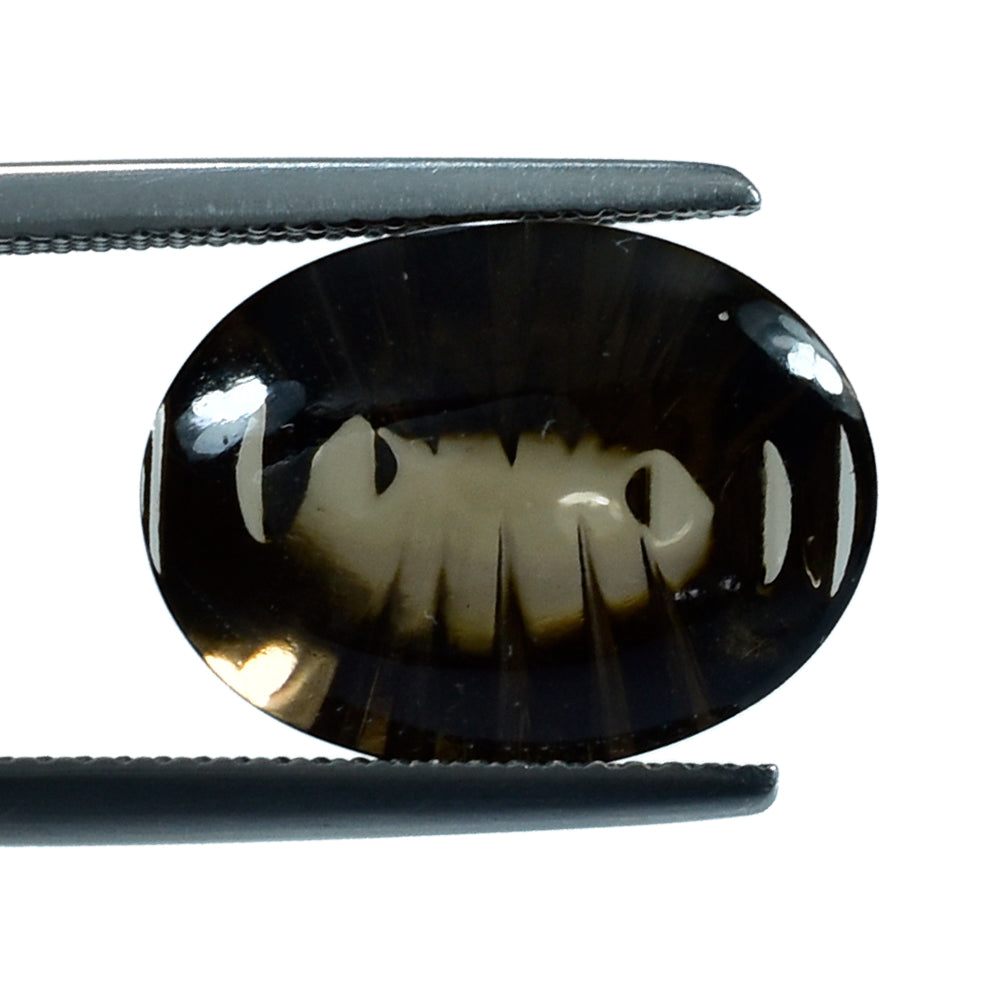 SMOKY QUARTZ BUFFTOP LAZER CONCAVE BACK OVAL (DES#101) (DARK) 16X12MM 9.81 Cts.
