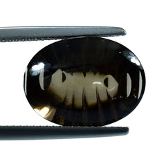 SMOKY QUARTZ BUFFTOP LAZER CONCAVE BACK OVAL (DES#101) (DARK) 16X12MM 9.81 Cts.