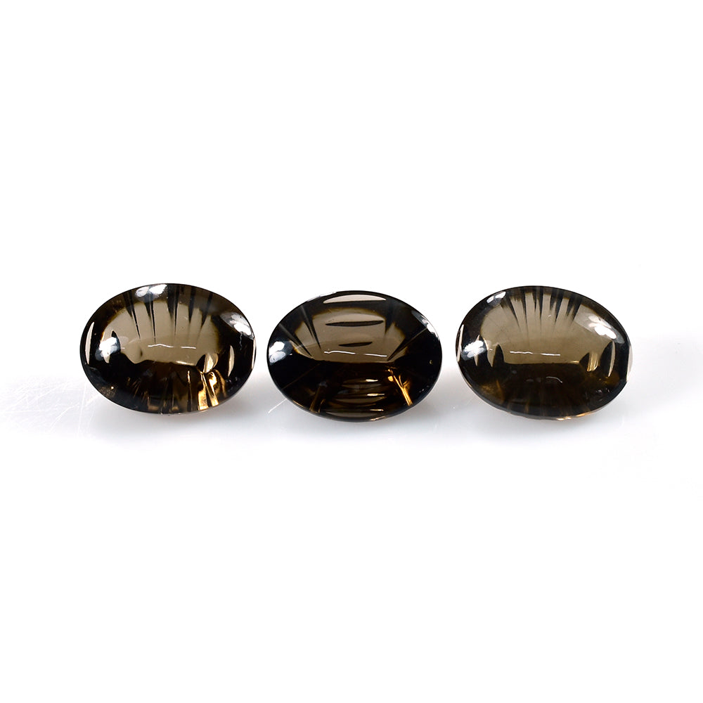 SMOKY QUARTZ BUFFTOP LAZER CONCAVE BACK OVAL (DES#101) (DARK) 16X12MM 9.81 Cts.