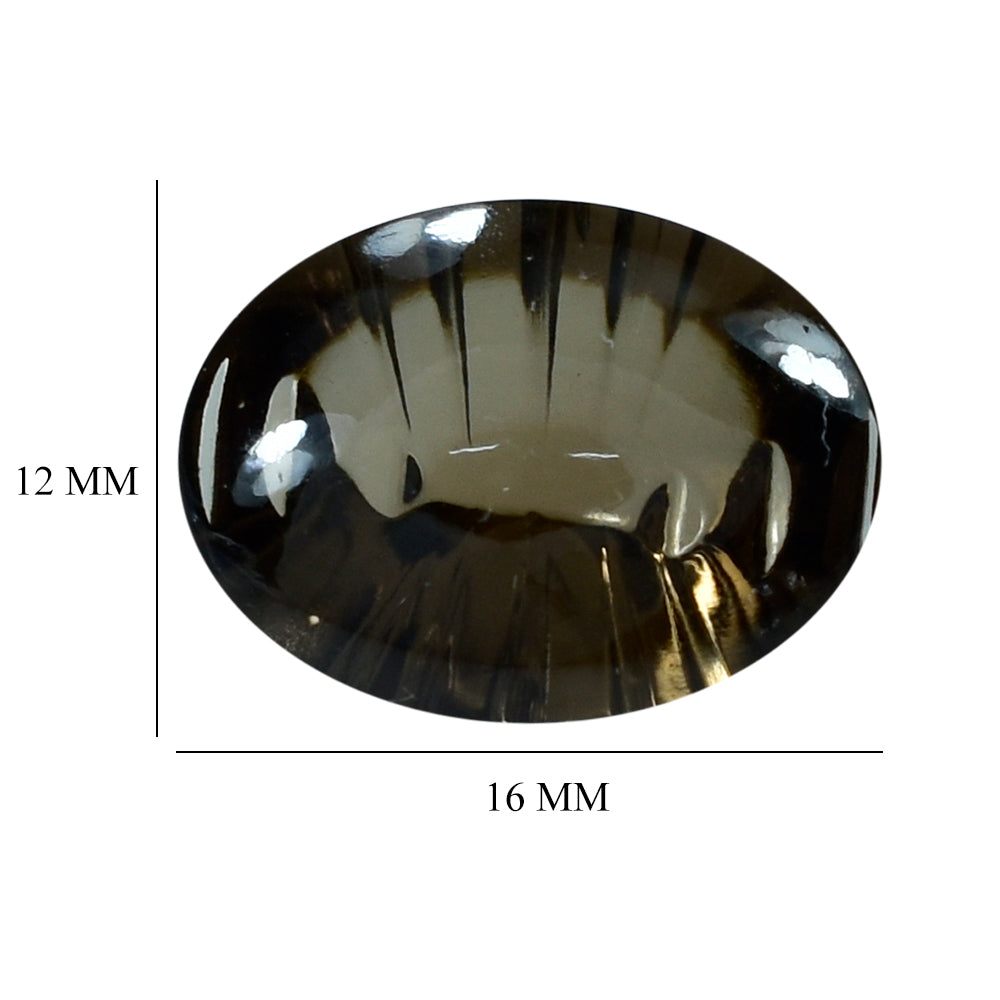 SMOKY QUARTZ BUFFTOP LAZER CONCAVE BACK OVAL (DES#101) (DARK) 16X12MM 9.81 Cts.
