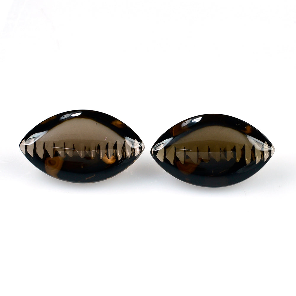 SMOKY QUARTZ BUFFTOP ZIP CUT BACK MARQUISE (DES#106) (DARK) 20X12MM 9.45 Cts.