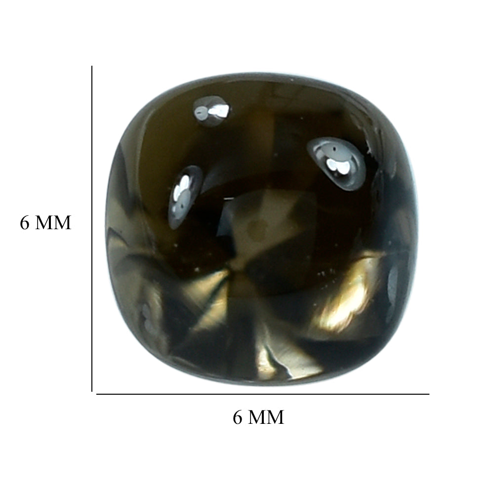 SMOKY QUARTZ BUFFTOP TWISTED CONCAVE CUSHION (DES#31) (DARK) 6MM 1.11 Cts.