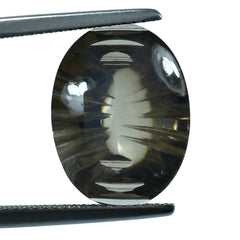 SMOKY QUARTZ BUFFTOP LAZER CONCAVE BACK OVAL (DES#101) (LITE) 16X12MM 8.58 Cts.