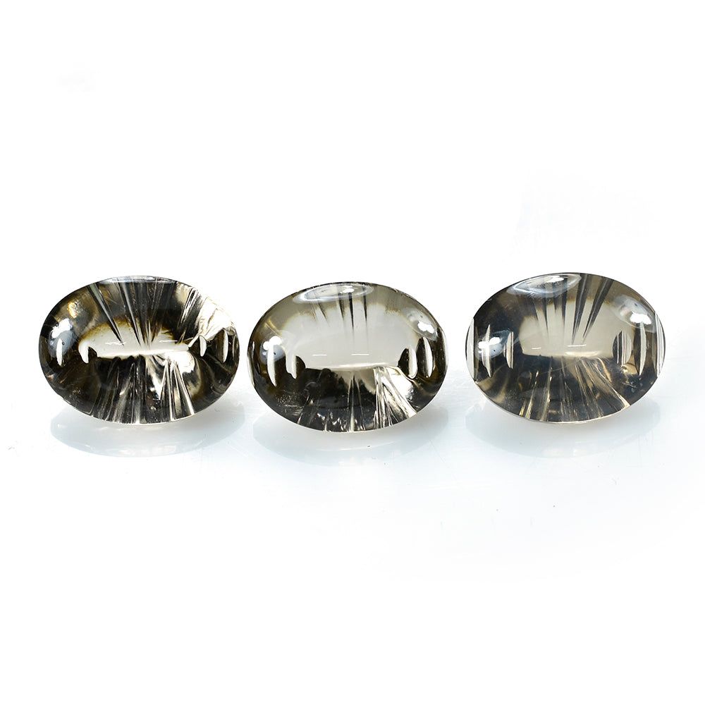 SMOKY QUARTZ BUFFTOP LAZER CONCAVE BACK OVAL (DES#101) (LITE) 16X12MM 8.58 Cts.