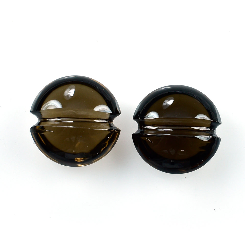 SMOKY QUARTZ LENTIL ROUND CARVED BELT (DES#25) (DARK) 12MM 5.35 Cts.