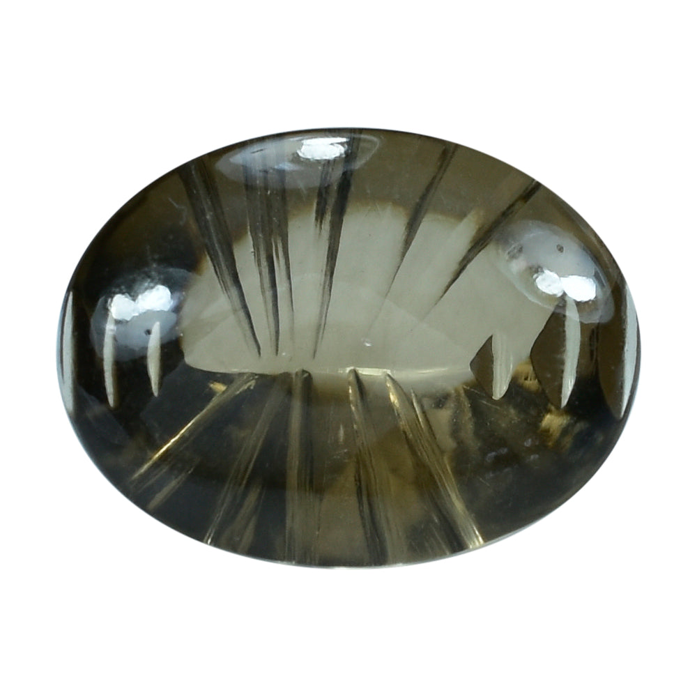 SMOKY QUARTZ BUFFTOP LAZER CONCAVE BACK OVAL (DES#101) (LITE) 16X12MM 8.55 Cts.