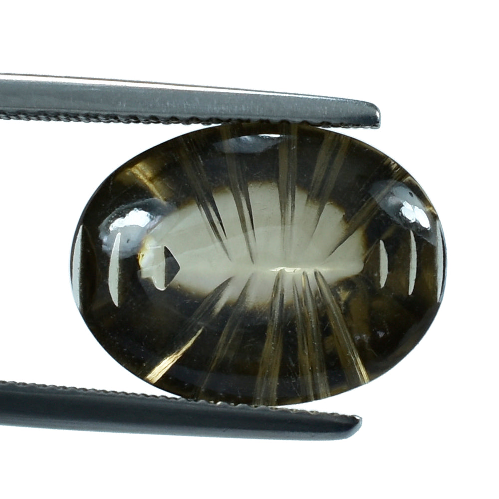 SMOKY QUARTZ BUFFTOP LAZER CONCAVE BACK OVAL (DES#101) (LITE) 16X12MM 8.55 Cts.