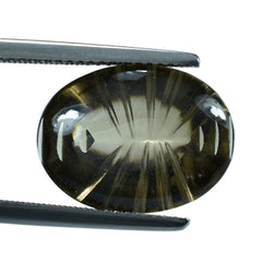 SMOKY QUARTZ BUFFTOP LAZER CONCAVE BACK OVAL (DES#101) (LITE) 16X12MM 8.55 Cts.