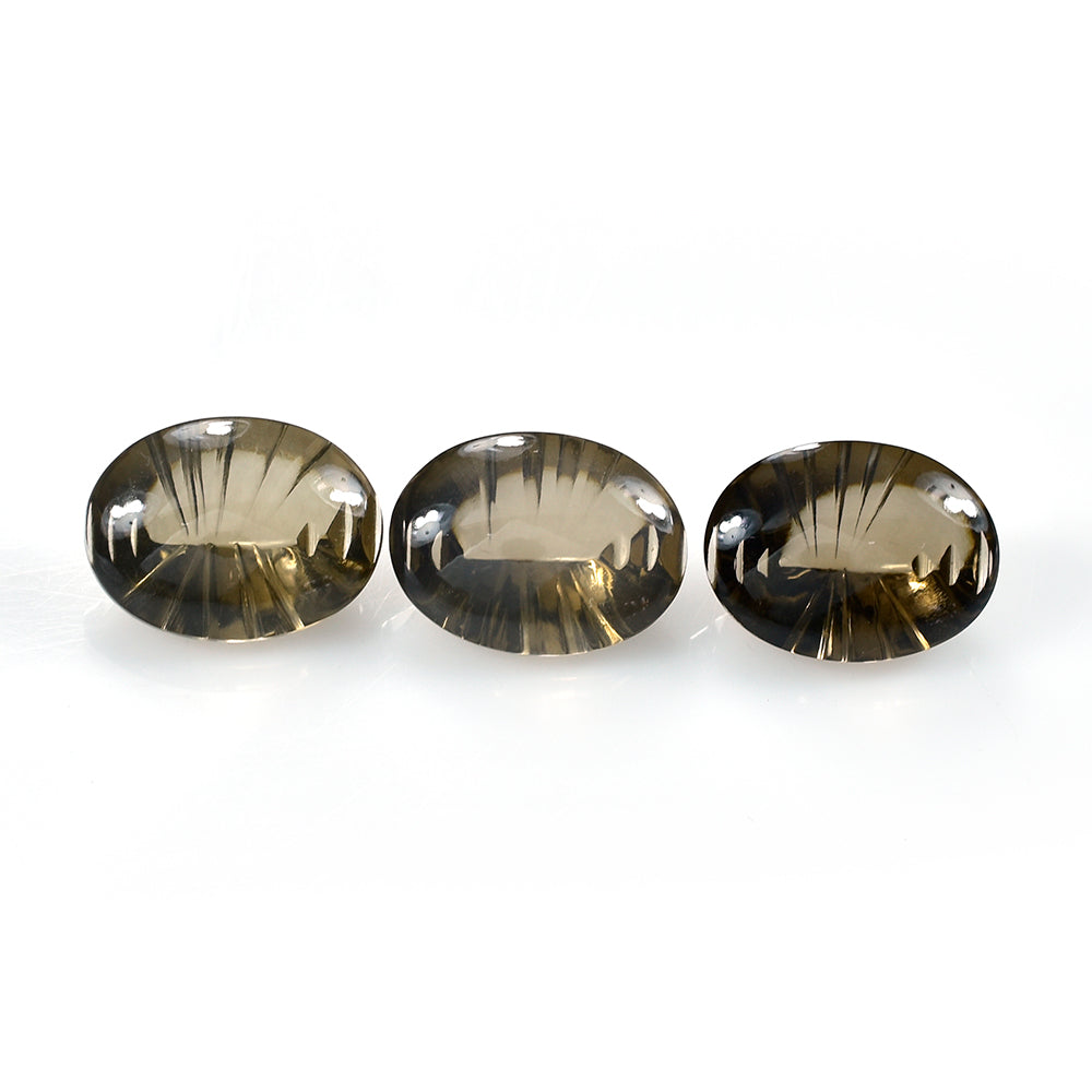 SMOKY QUARTZ BUFFTOP LAZER CONCAVE BACK OVAL (DES#101) (LITE) 16X12MM 8.55 Cts.
