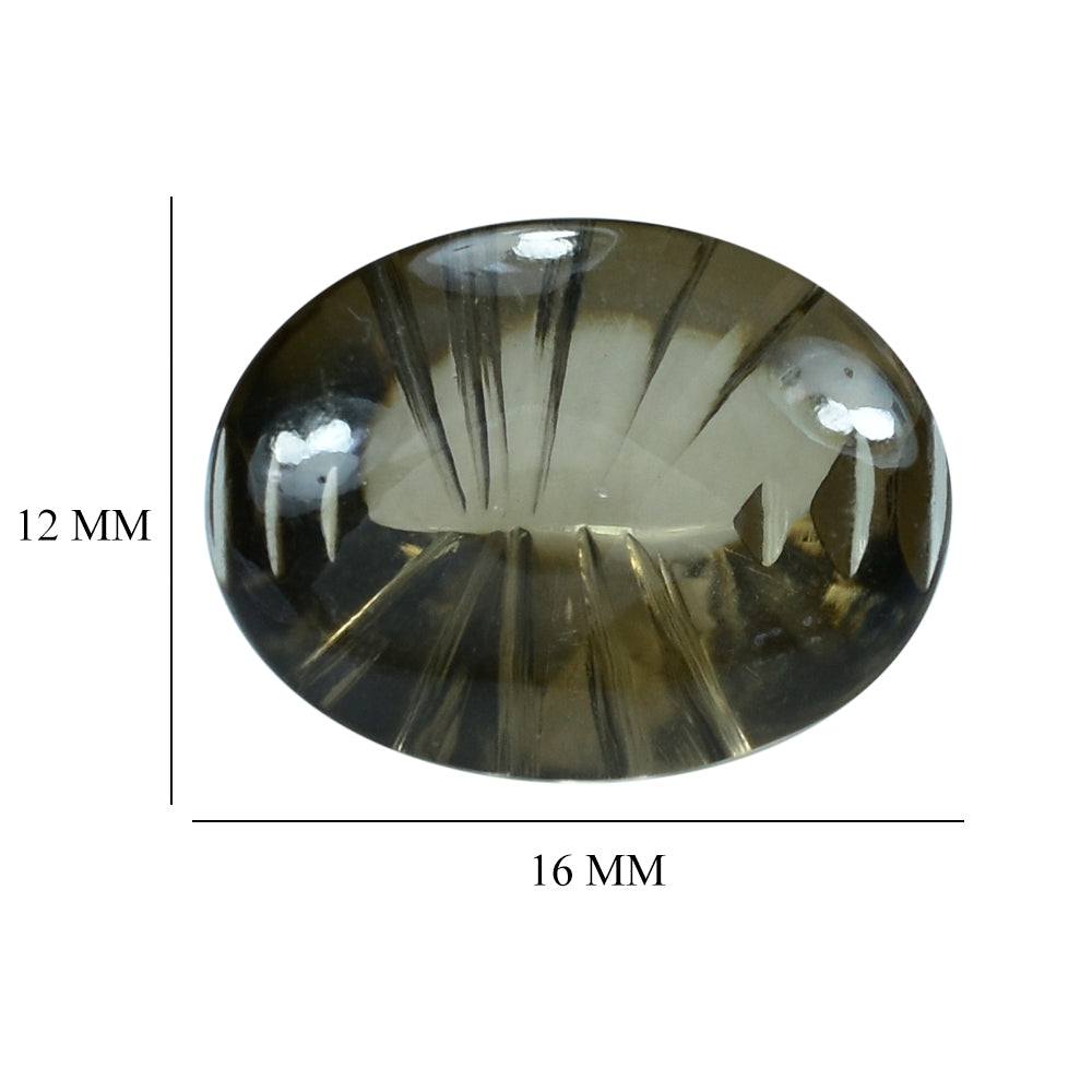 SMOKY QUARTZ BUFFTOP LAZER CONCAVE BACK OVAL (DES#101) (LITE) 16X12MM 8.55 Cts.