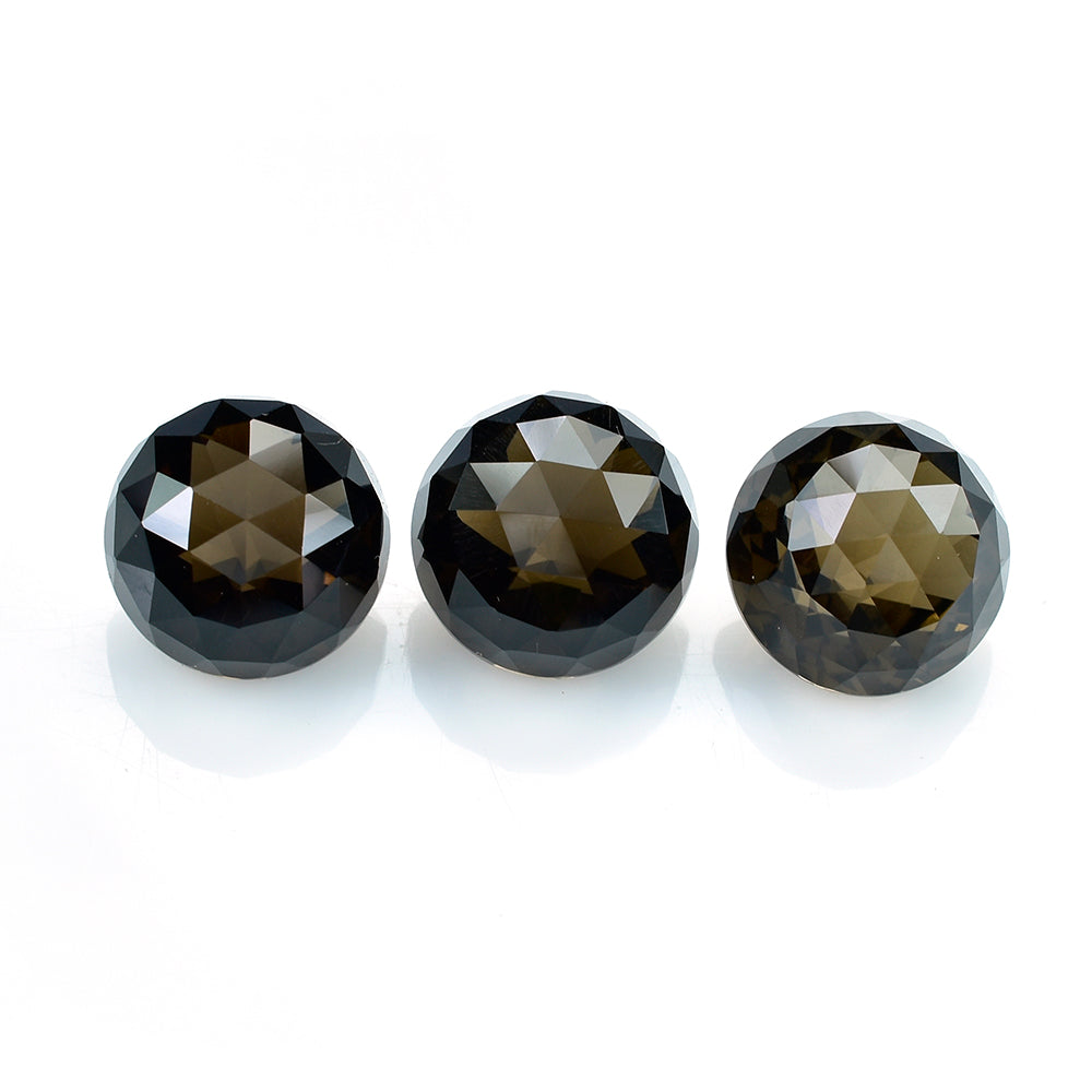 SMOKY QUARTZ HIGH DOME ROSE CUT ROUND (DES#17) (DARK) 15MM 16.30 Cts.
