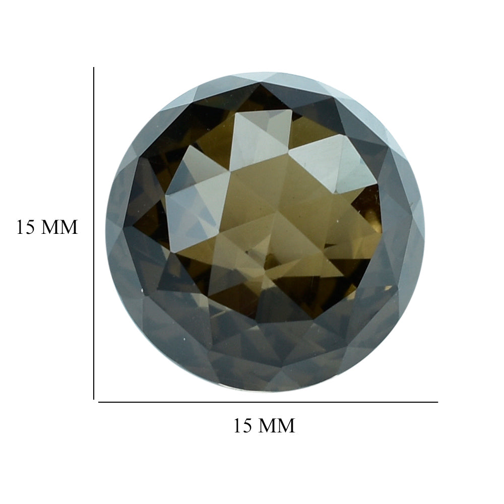 SMOKY QUARTZ HIGH DOME ROSE CUT ROUND (DES#17) (DARK) 15MM 16.30 Cts.