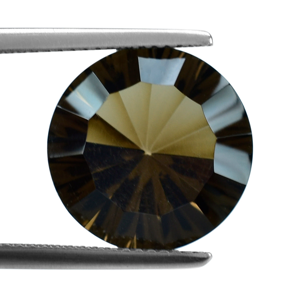SMOKY QUARTZ CONCAVE STRAIGHT FACIT ROUND (DES#77) 14MM 8.35 Cts.