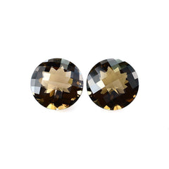 SMOKY QUARTZ CHECKER CUT TOP FLOWER CUT BACK ROUND (MEDIUM) 16X16MM 12.85 Cts.