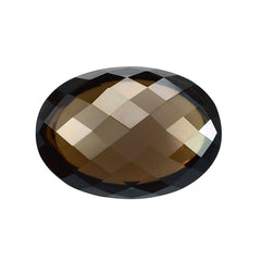 SMOKY QYARTZ CHECKER CUT TOP BUFF BACK OVAL (DARK) 14.00X10.00 MM 7.35 Cts.