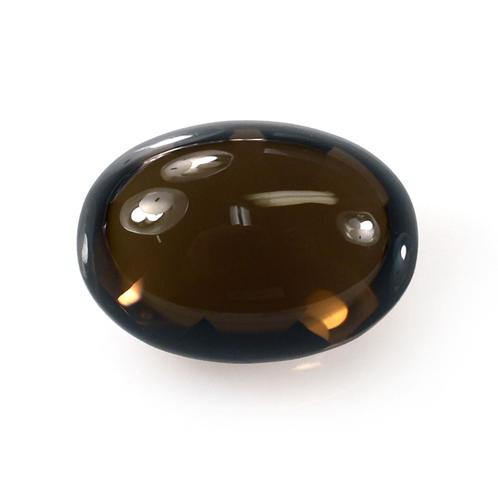 SMOKY QYARTZ CHECKER CUT TOP BUFF BACK OVAL (DARK) 14.00X10.00 MM 7.35 Cts.