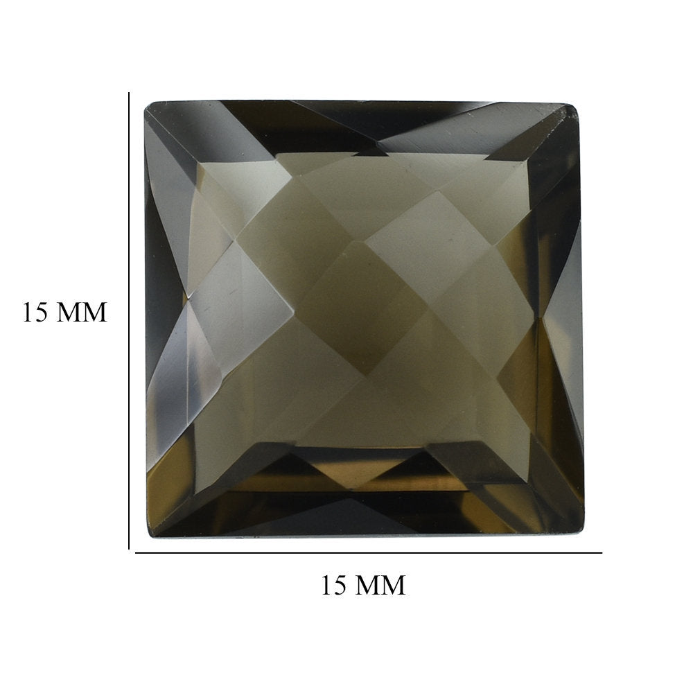 SMOKY QUARTZ CHECKER CUT SQUARE 15MM 12.46 Cts.