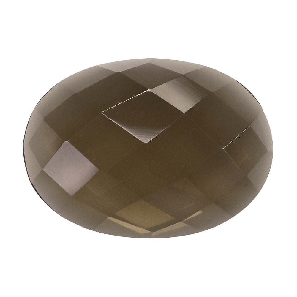 SMOKY QUARTZ CHECKER OVAL CAB 18X13MM 7.64 Cts.