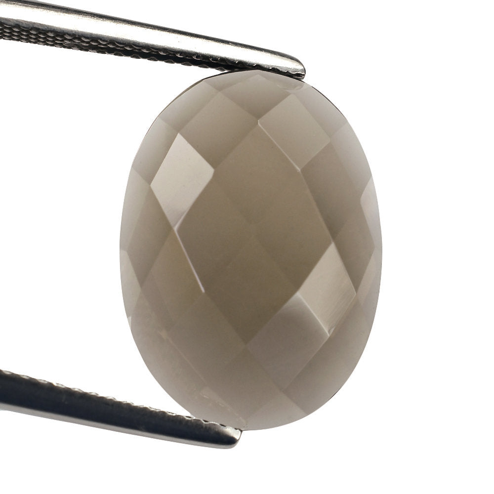 SMOKY QUARTZ CHECKER OVAL CAB 18X13MM 7.64 Cts.