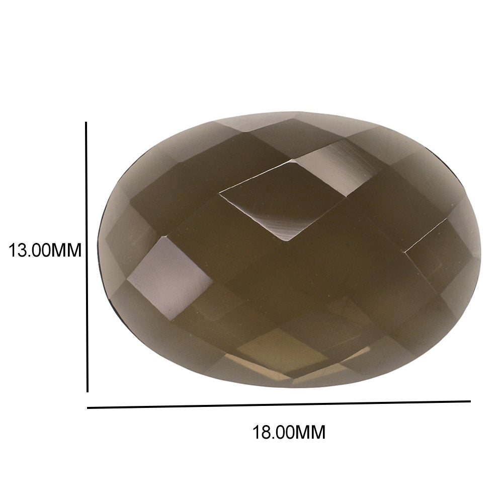 SMOKY QUARTZ CHECKER OVAL CAB 18X13MM 7.64 Cts.