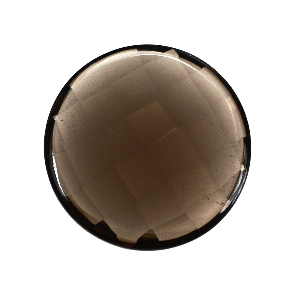 SMOKY QUARTZ CHECKER CUT ROUND CAB 15MM 6.70 Cts.