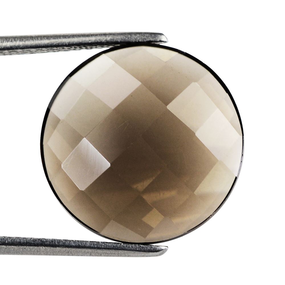 SMOKY QUARTZ CHECKER CUT ROUND CAB 15MM 6.70 Cts.