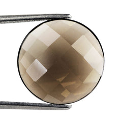 SMOKY QUARTZ CHECKER CUT ROUND CAB 15MM 6.70 Cts.
