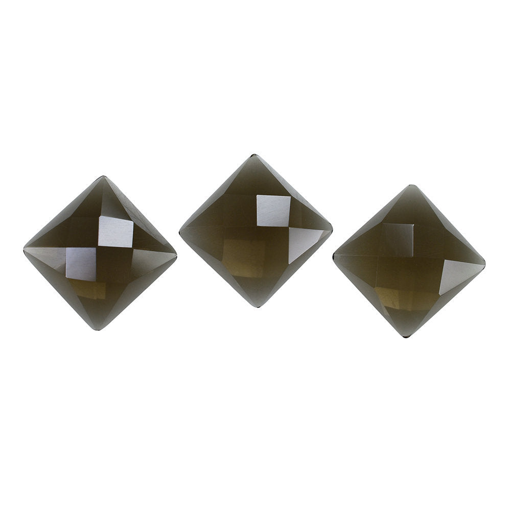 SMOKY QUARTZ CHECKER SQUARE CAB 10MM 2.96 Cts.