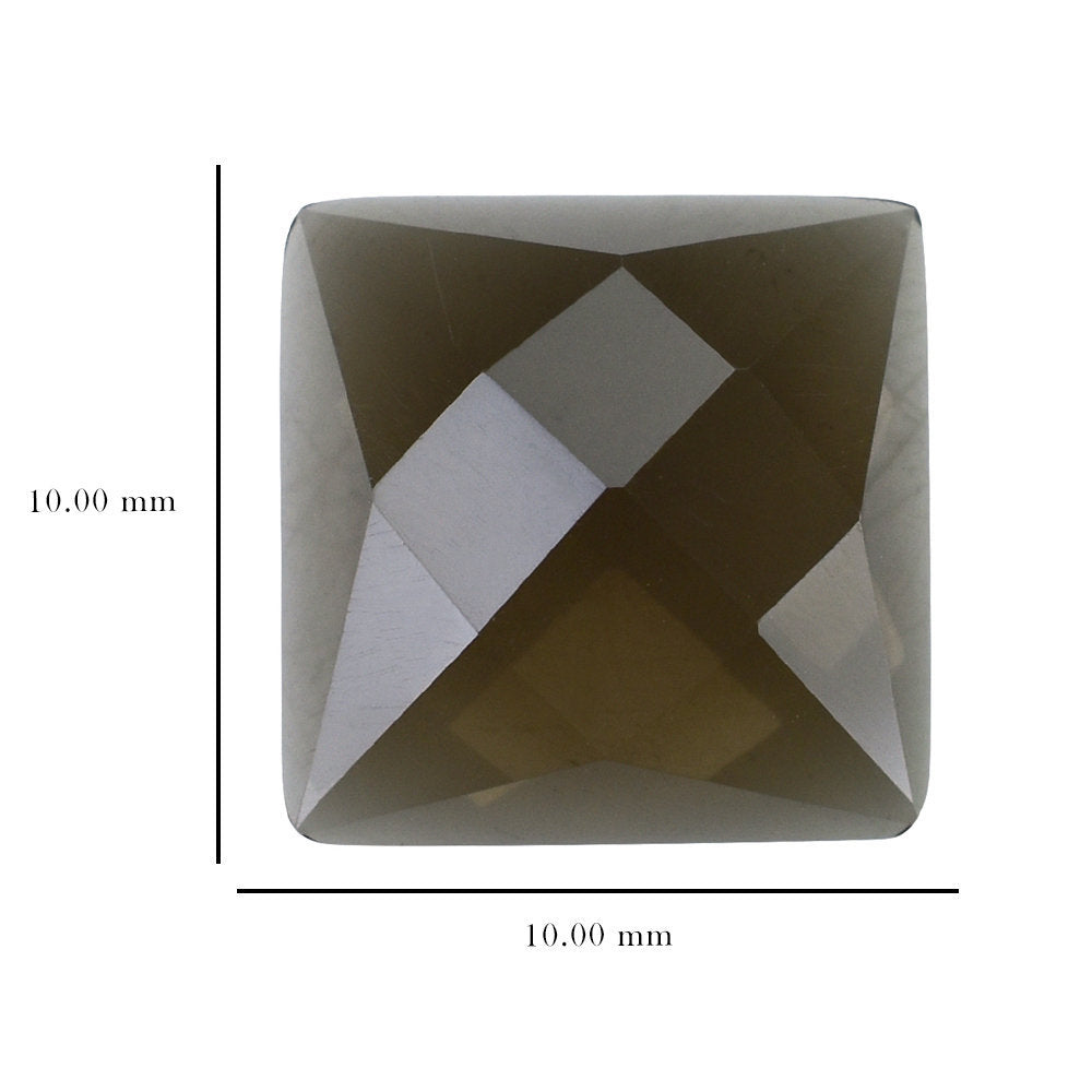 SMOKY QUARTZ CHECKER SQUARE CAB 10MM 2.96 Cts.