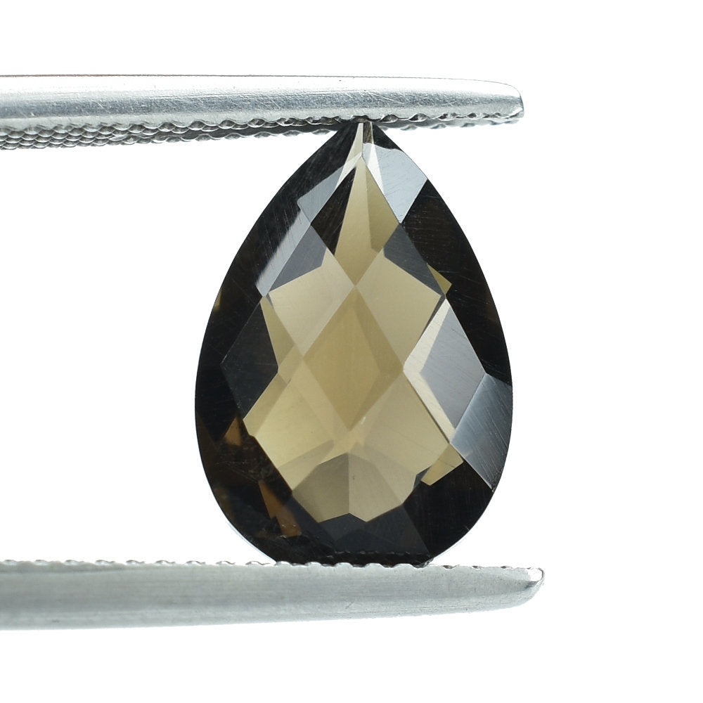 SMOKY QUARTZ CHECKER CUT PEAR 13.50X9MM 3.55 Cts.